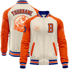 Load image into Gallery viewer, Custom Cream Royal Orange-White Bomber Varsity Letterman Two Tone Zipper Jacket
