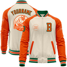 Load image into Gallery viewer, Custom Cream Kelly Green Orange-White Bomber Varsity Letterman Two Tone Zipper Jacket
