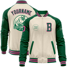 Load image into Gallery viewer, Custom Cream Pink-Kelly Green Bomber Varsity Letterman Two Tone Zipper Jacket
