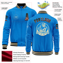 Load image into Gallery viewer, Custom Powder Blue Vintage USA Flag Black-Cream Bomber Varsity Letterman Zipper Jacket
