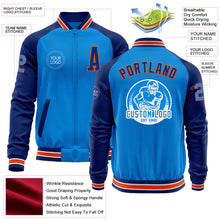 Load image into Gallery viewer, Custom Powder Blue Orange-Royal Bomber Varsity Letterman Two Tone Zipper Jacket
