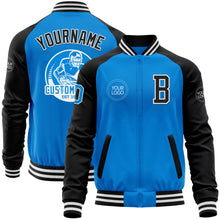 Load image into Gallery viewer, Custom Powder Blue White-Black Bomber Varsity Letterman Two Tone Zipper Jacket
