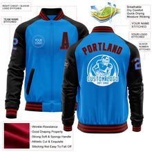 Load image into Gallery viewer, Custom Powder Blue Red-Black Bomber Varsity Letterman Two Tone Zipper Jacket
