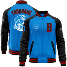 Load image into Gallery viewer, Custom Powder Blue Red-Black Bomber Varsity Letterman Two Tone Zipper Jacket
