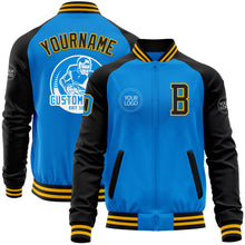 Load image into Gallery viewer, Custom Powder Blue Gold-Black Bomber Varsity Letterman Two Tone Zipper Jacket
