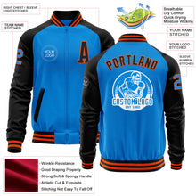 Load image into Gallery viewer, Custom Powder Blue Orange-Black Bomber Varsity Letterman Two Tone Zipper Jacket
