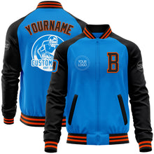 Load image into Gallery viewer, Custom Powder Blue Orange-Black Bomber Varsity Letterman Two Tone Zipper Jacket
