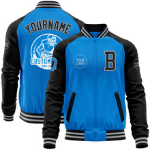 Load image into Gallery viewer, Custom Powder Blue Gray-Black Bomber Varsity Letterman Two Tone Zipper Jacket
