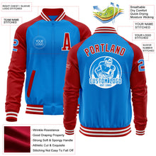 Load image into Gallery viewer, Custom Powder Blue White-Red Bomber Varsity Letterman Two Tone Zipper Jacket
