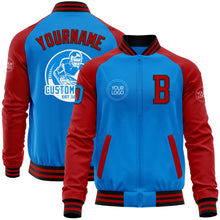 Load image into Gallery viewer, Custom Powder Blue Black-Red Bomber Varsity Letterman Two Tone Zipper Jacket
