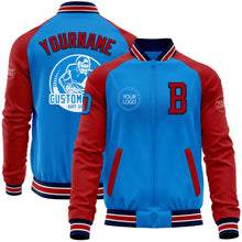 Load image into Gallery viewer, Custom Powder Blue Navy-Red Bomber Varsity Letterman Two Tone Zipper Jacket
