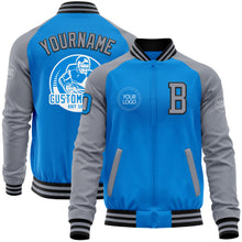 Load image into Gallery viewer, Custom Powder Blue Black-Gray Bomber Varsity Letterman Two Tone Zipper Jacket
