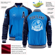 Load image into Gallery viewer, Custom Powder Blue White-Navy Bomber Varsity Letterman Two Tone Zipper Jacket
