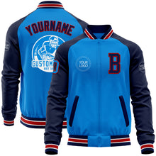 Load image into Gallery viewer, Custom Powder Blue Red-Navy Bomber Varsity Letterman Two Tone Zipper Jacket
