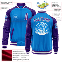 Load image into Gallery viewer, Custom Powder Blue White-Purple Bomber Varsity Letterman Two Tone Zipper Jacket
