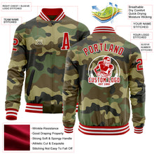 Load image into Gallery viewer, Custom Camo Red-White Bomber Varsity Letterman Salute To Service Zipper Jacket
