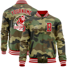 Load image into Gallery viewer, Custom Camo Red-White Bomber Varsity Letterman Salute To Service Zipper Jacket
