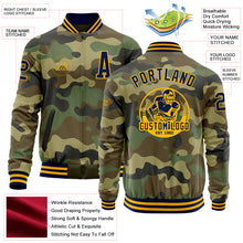 Load image into Gallery viewer, Custom Camo Navy-Gold Bomber Varsity Letterman Salute To Service Zipper Jacket
