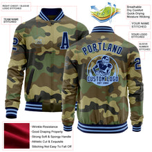 Load image into Gallery viewer, Custom Camo Navy-Light Blue Bomber Varsity Letterman Salute To Service Zipper Jacket
