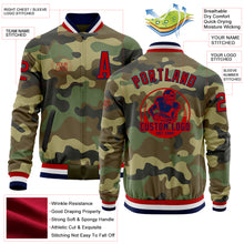 Load image into Gallery viewer, Custom Camo Red-Navy Bomber Varsity Letterman Salute To Service Zipper Jacket
