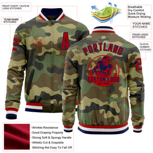 Custom Camo Red-Navy Bomber Varsity Letterman Salute To Service Zipper Jacket