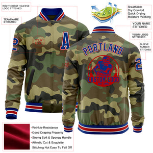 Custom Camo Royal-Red Bomber Varsity Letterman Salute To Service Zipper Jacket