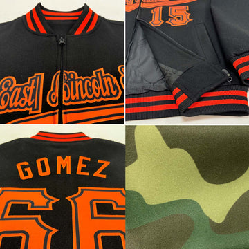 Custom Camo Orange-Royal Bomber Varsity Letterman Salute To Service Zipper Jacket