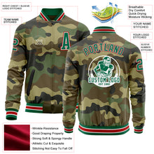 Load image into Gallery viewer, Custom Camo Kelly Green-Red Bomber Varsity Letterman Salute To Service Zipper Jacket
