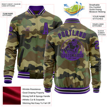 Load image into Gallery viewer, Custom Camo Purple-Black Bomber Varsity Letterman Salute To Service Zipper Jacket
