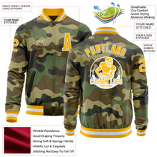 Load image into Gallery viewer, Custom Camo Gold-White Bomber Varsity Letterman Salute To Service Zipper Jacket
