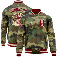 Load image into Gallery viewer, Custom Camo Maroon-Cream Bomber Varsity Letterman Salute To Service Zipper Jacket
