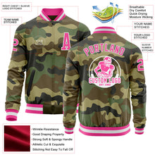 Load image into Gallery viewer, Custom Camo Pink-White Bomber Varsity Letterman Salute To Service Zipper Jacket
