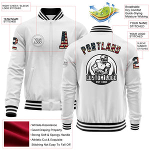 Custom White Vintage USA Flag-Black Bomber Varsity Letterman Zipper Jacket