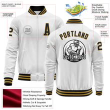 Load image into Gallery viewer, Custom White Black-Old Gold Bomber Varsity Letterman Zipper Jacket
