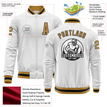 Load image into Gallery viewer, Custom White Old Gold-Black Bomber Varsity Letterman Zipper Jacket
