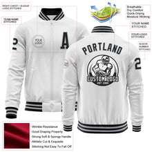 Load image into Gallery viewer, Custom White Black-Gray Bomber Varsity Letterman Zipper Jacket
