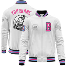 Load image into Gallery viewer, Custom White Light Blue Black-Pink Bomber Varsity Letterman Zipper Jacket
