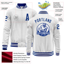 Load image into Gallery viewer, Custom White Royal Bomber Varsity Letterman Zipper Jacket
