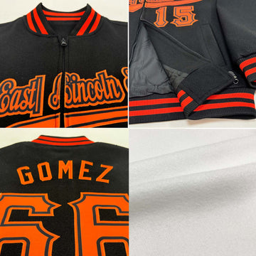 Custom White Orange-Navy Bomber Varsity Letterman Zipper Jacket