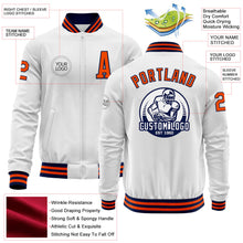 Load image into Gallery viewer, Custom White Orange-Navy Bomber Varsity Letterman Zipper Jacket
