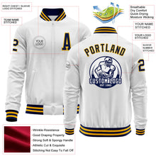 Load image into Gallery viewer, Custom White Navy-Gold Bomber Varsity Letterman Zipper Jacket
