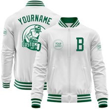 Load image into Gallery viewer, Custom White Kelly Green Bomber Varsity Letterman Zipper Jacket
