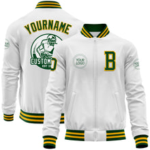 Load image into Gallery viewer, Custom White Green-Gold Bomber Varsity Letterman Zipper Jacket
