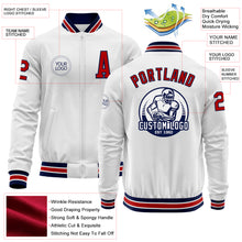 Load image into Gallery viewer, Custom White Red-Navy Bomber Varsity Letterman Zipper Jacket
