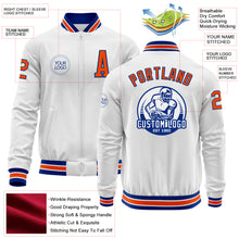 Load image into Gallery viewer, Custom White Orange-Royal Bomber Varsity Letterman Zipper Jacket
