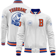 Load image into Gallery viewer, Custom White Orange-Royal Bomber Varsity Letterman Zipper Jacket
