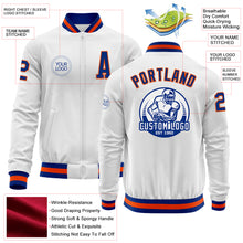 Load image into Gallery viewer, Custom White Royal-Orange Bomber Varsity Letterman Zipper Jacket
