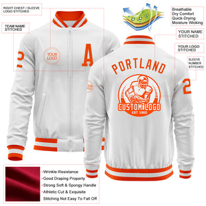 Custom White Orange Bomber Varsity Letterman Zipper Jacket