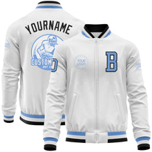 Load image into Gallery viewer, Custom White Light Blue-Black Bomber Varsity Letterman Zipper Jacket
