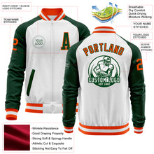 Load image into Gallery viewer, Custom White Orange-Green Bomber Varsity Letterman Two Tone Zipper Jacket
